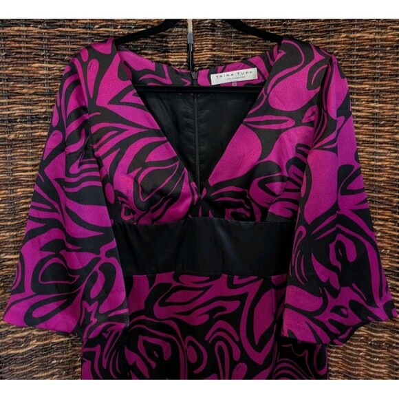 Trina Turk 100% Silk Abstract Print Midi Dress Women's 12 Wedding Party Cocktail - Picture 2 of 8